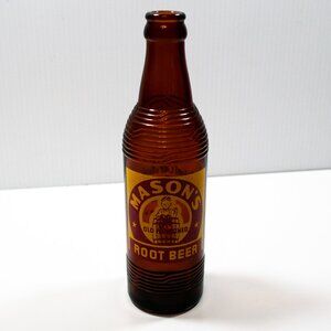 Vintage Masons Root Beer Soda Bottle 10 oz Pop Brown Glass ACL Chicago X